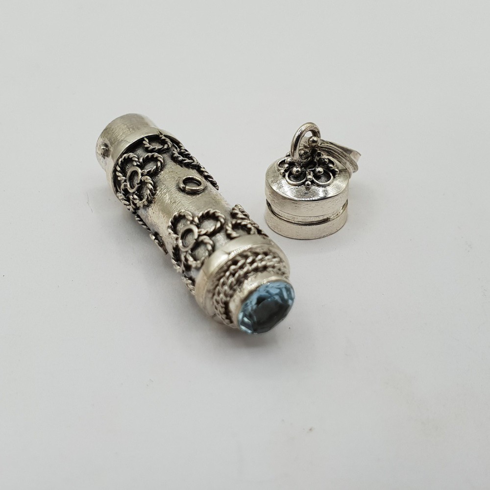 Zilveren parfumhanger / ashanger blauw Topaas medium