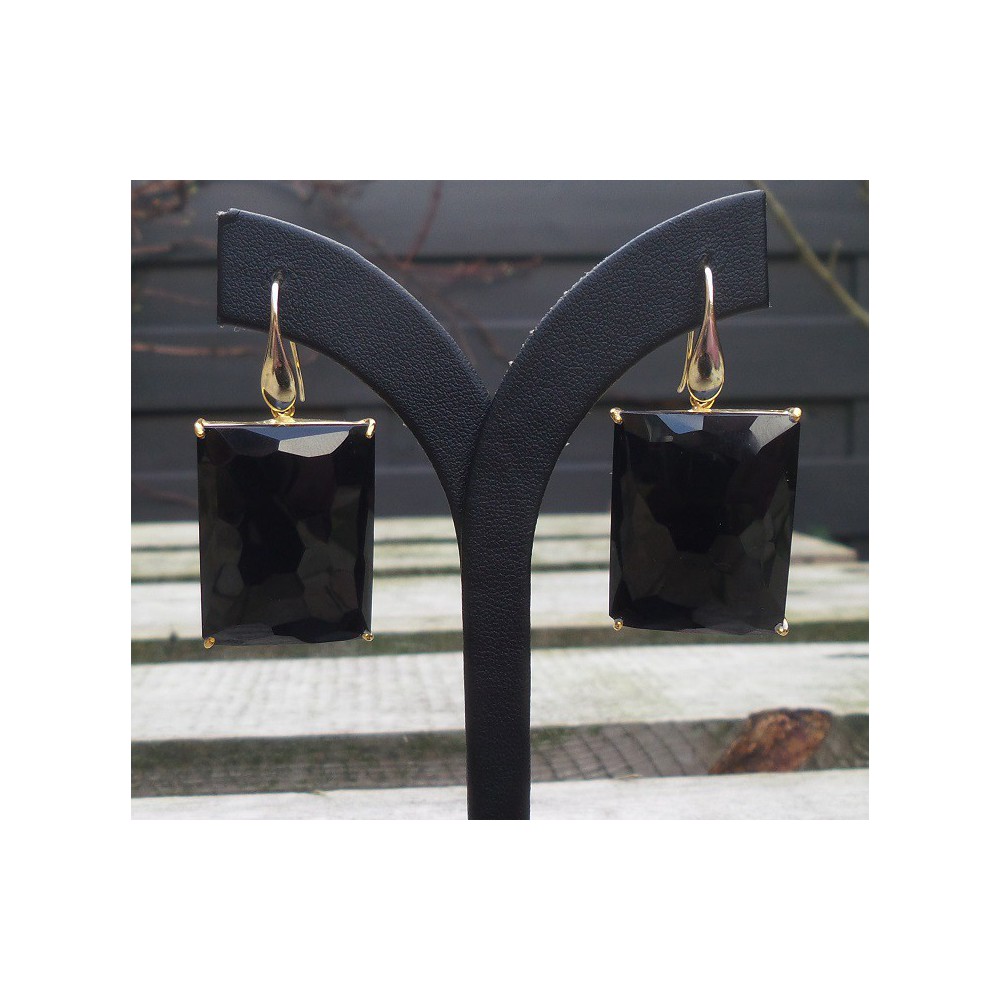 Gold plated earrings with rectangular black Onyx