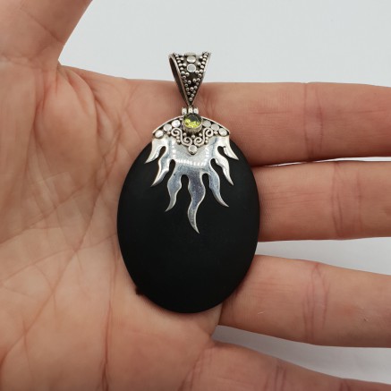 925 Sterling zilveren hanger ovale Lava steen en Peridot