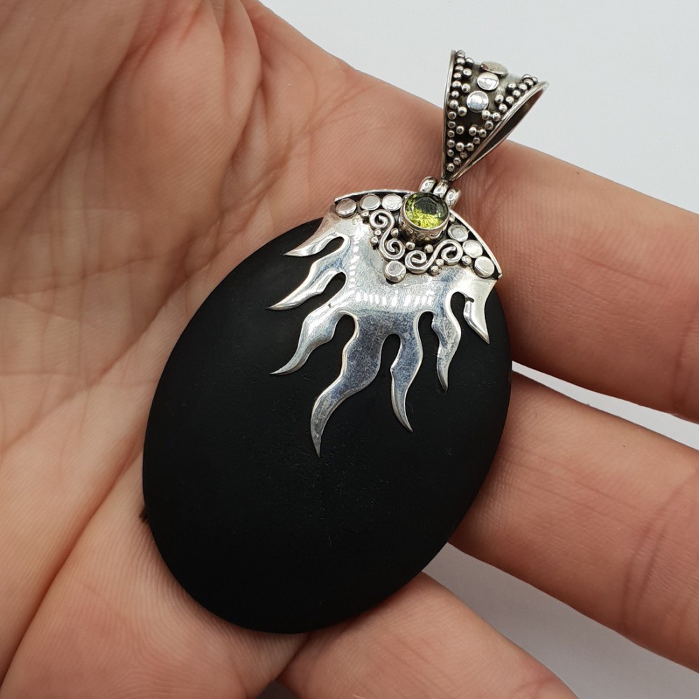 925 Sterling zilveren hanger ovale Lava steen en Peridot