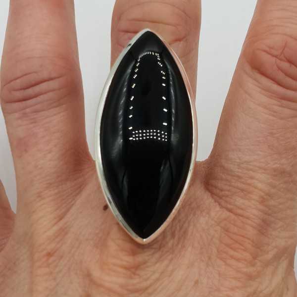925 Sterling zilveren ring met grote marquise zwarte Onyx