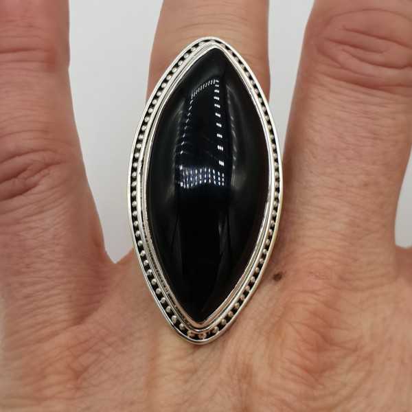 Vertrappen Het hotel draadloze 925 Sterling zilveren ring grote marquise zwarte Onyx Ring maat Ring maat  16.5 mm