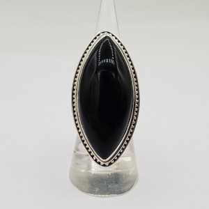925 Sterling zilveren ring grote marquise zwarte Onyx