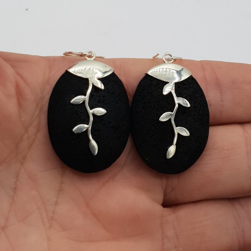 925 Sterling zilveren oorbellen ovale Lava steen