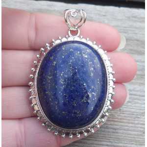 Silver pendant oval cabochon Lapis in a revised setting 