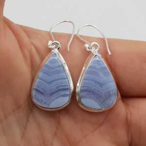 925 Sterling zilveren oorbellen blauw Lace Agaat
