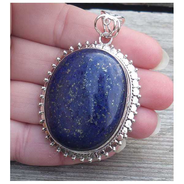 Silver pendant oval cabochon Lapis in a revised setting 