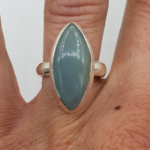 Zilveren ring gezet met marquise Aquamarijn 16.5 mm