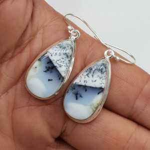 925 Sterling zilveren oorbellen druppelvormige Dendriet Opaal