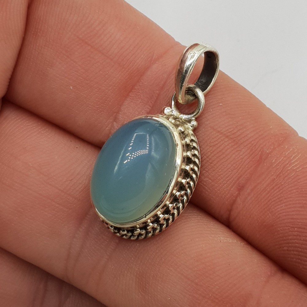 925 Sterling zilveren hanger met aqua Chalcedoon
