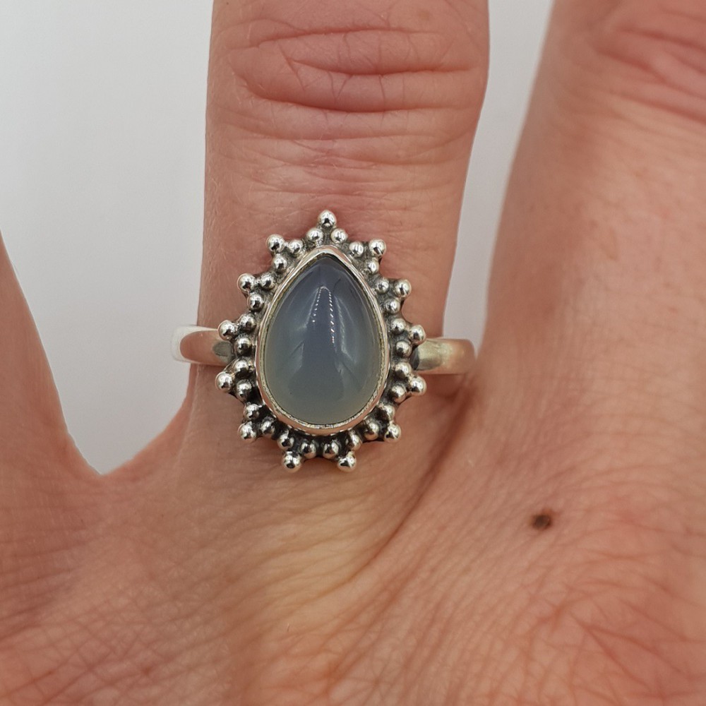 925 Sterling zilveren ring druppelvormige aqua Chalcedoon 17 of 17.5 mm