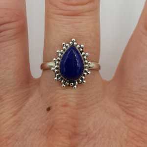925 Sterling zilveren ring druppelvormige Lapis Lazuli 17 of 18 mm