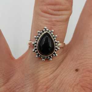 925 Sterling zilveren ring druppelvormige zwarte Onyx 16.5 mm