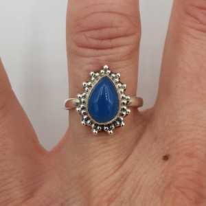 925 Sterling zilveren ring druppelvormige blauw Chalcedoon 17 mm