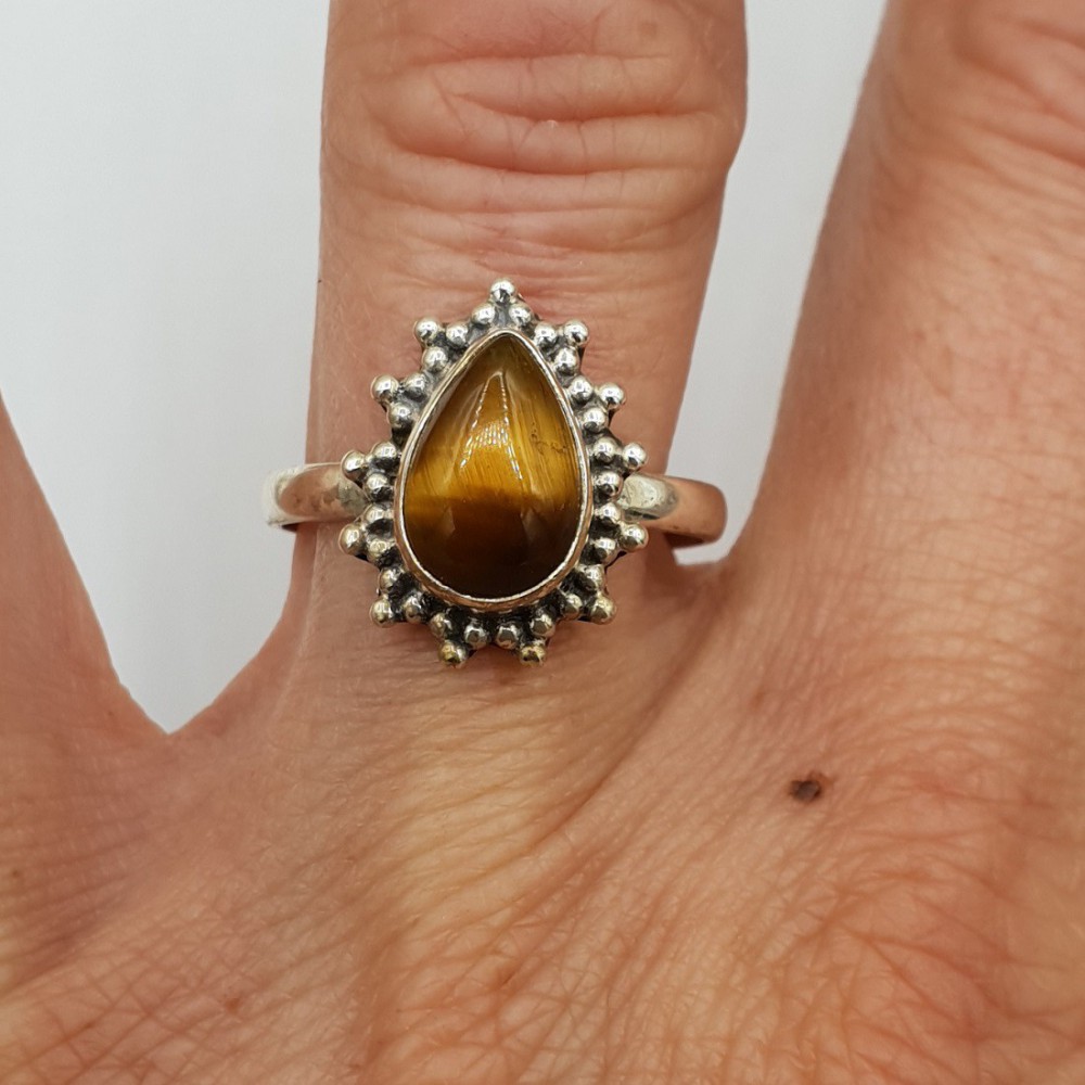 925 Sterling zilveren ring druppelvormige Tijgeroog  17.5 of 17.7 mm