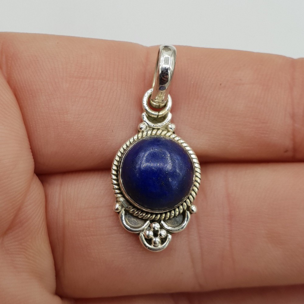 925 Sterling zilveren hanger gezet met ronde Lapis Lazuli