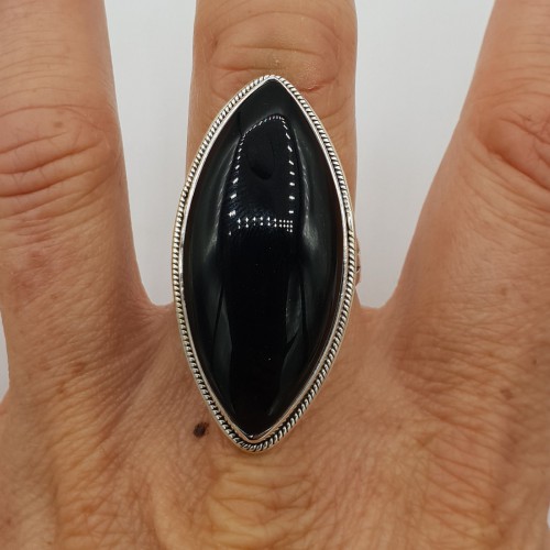 925 Sterling zilveren ring grote marquise zwarte Onyx 17.3 of 18.5 mm