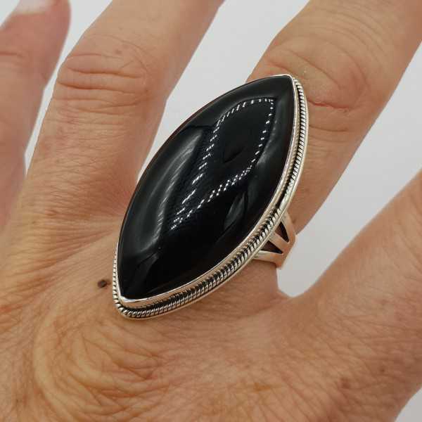 925 Sterling zilveren ring grote marquise zwarte Onyx 17.3 of 18.5 mm