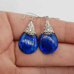 Silber Ohrringe mit blauen Abalone Tropfen