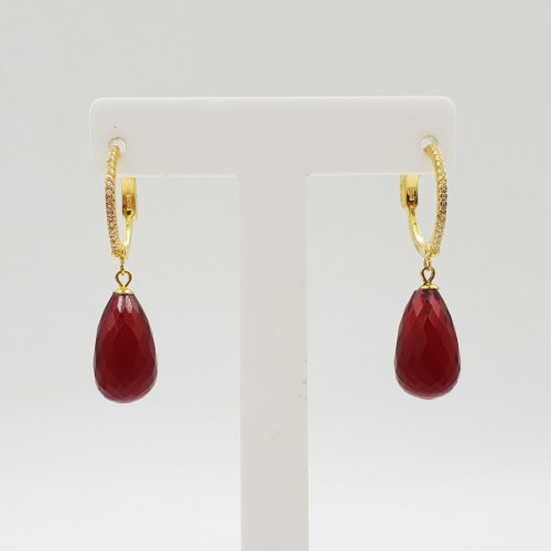 Vergulde creolen met Granaat quartz