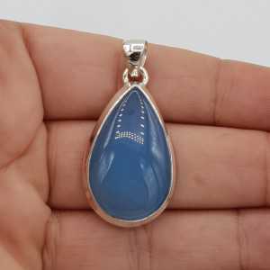 Zilveren edelsteen hanger met druppelvormige blauw Chalcddoon