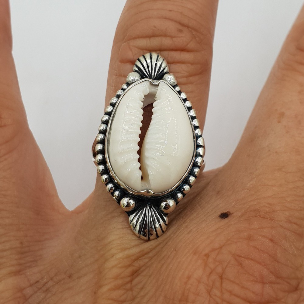 925 Sterling zilveren ring Cowrie schelp 16.5 of 17.3 mm