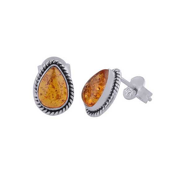 925 Sterling zilveren oorknoppen met druppelvormige Amber