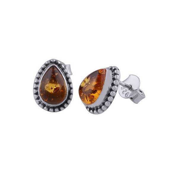 925 Sterling zilveren oorknoppen druppelvormige Amber
