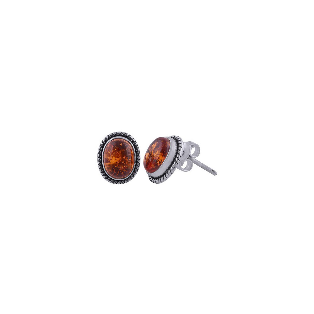 925 Sterling zilveren oorknoppen met ovale Amber