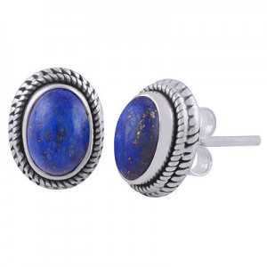 925 Sterling zilveren oorknoppen met ovale Lapis Lazuli