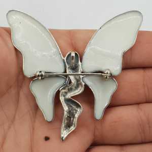 Zilveren vlinder hanger brooch gezet met Parelmoer