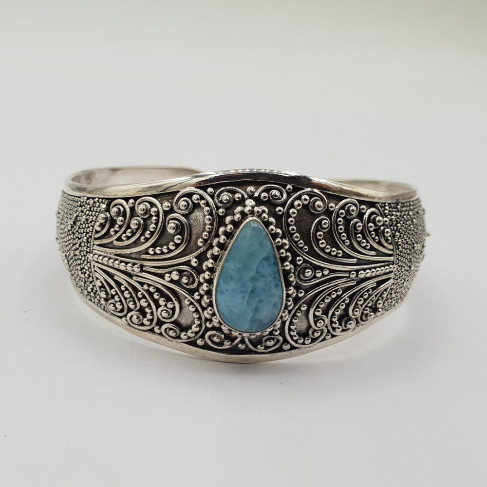 925 Sterling zilveren bangle met druppelvormige Larimar