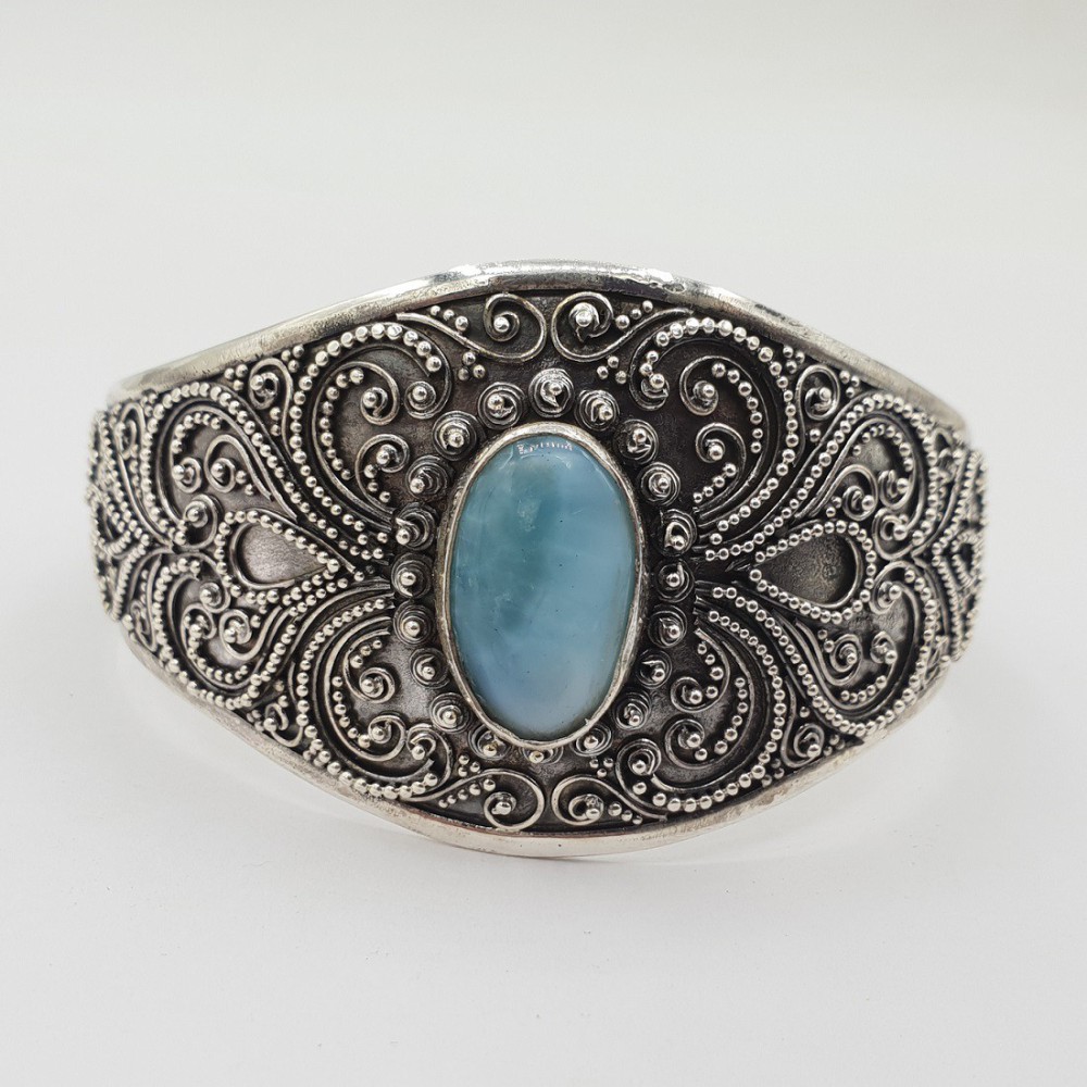 925 Sterling zilveren bangle met ovale Larimar