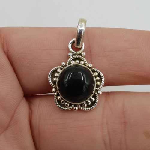 925 Sterling zilveren hanger ronde cabochon zwarte Onyx