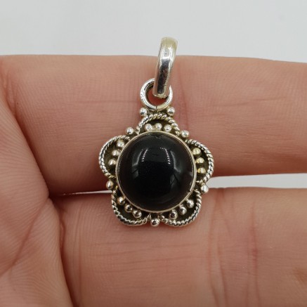 925 Sterling zilveren hanger ronde cabochon zwarte Onyx