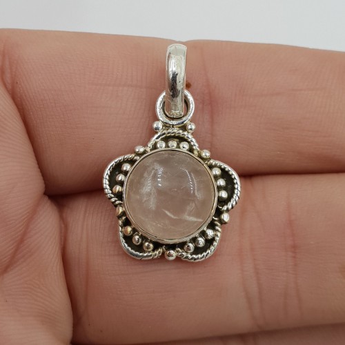 925 Sterling zilveren hanger cabochon ronde Rozenkwarts