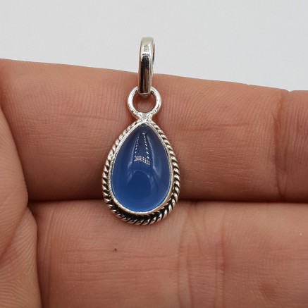 925 Sterling zilveren hanger druppelvormige cabochon blauw Chalcedoon