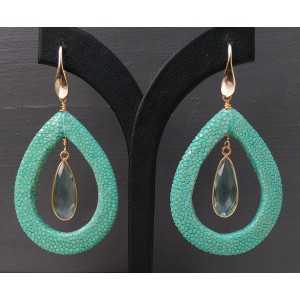 Gold plated earrings with aqua blue Quartz and Roggenleer