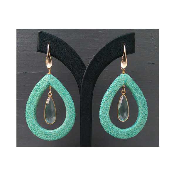 Gold plated earrings with aqua blue Quartz and Roggenleer