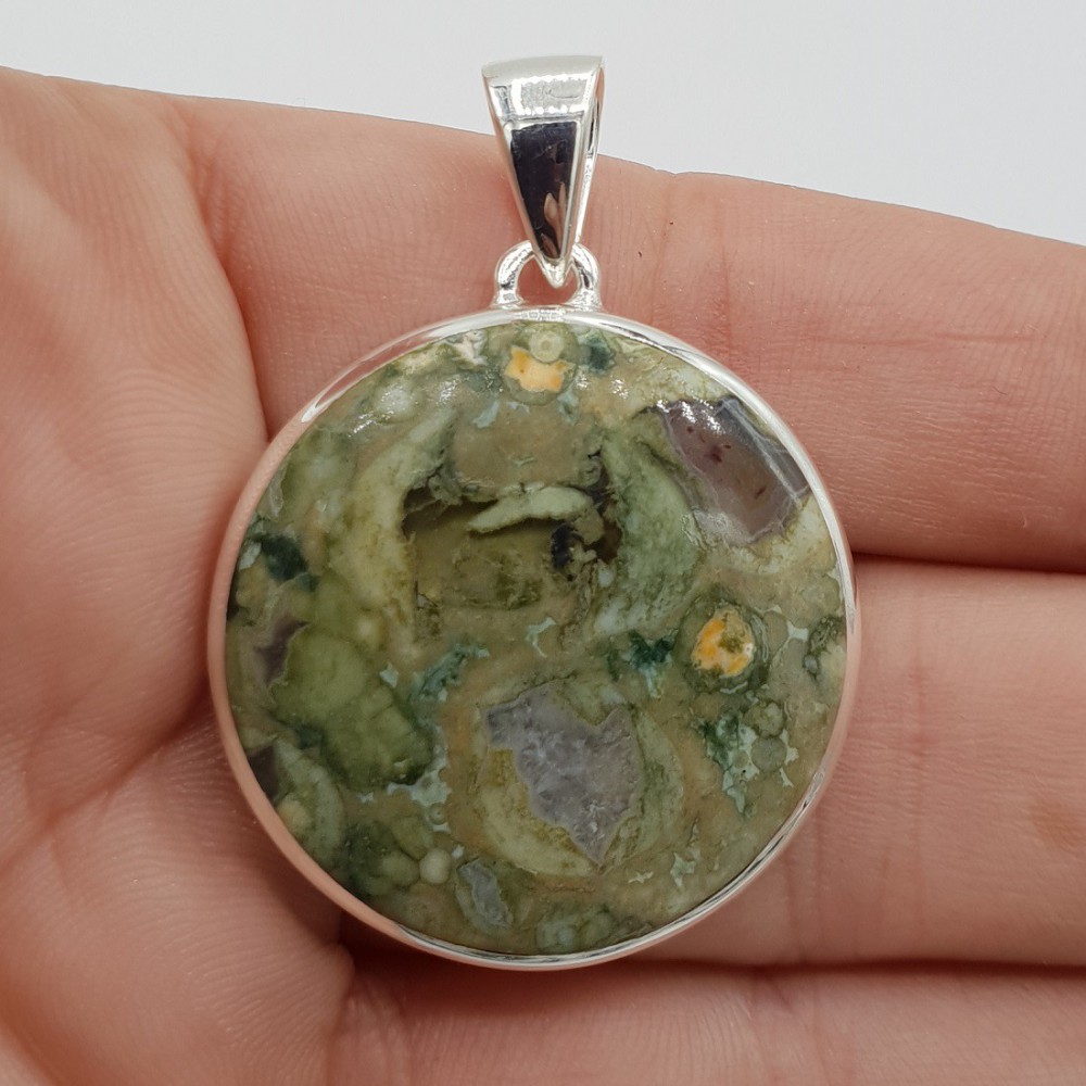 925 Sterling zilveren hanger ronde regenwoud Jaspis