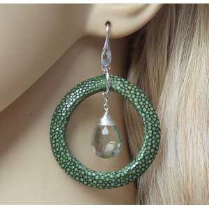 Silber-Ohrringe mit grünem Amethyst und grün Roggenleer