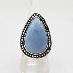925 Sterling zilveren ring gezet met blauw Opaal 17 mm