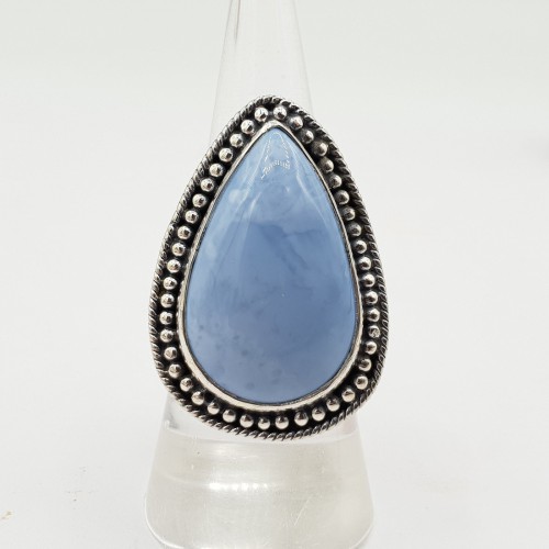 925 Sterling zilveren ring gezet met blauw Opaal 17 mm