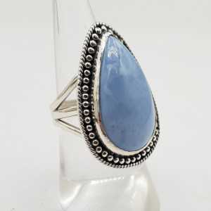 925 Sterling zilveren ring gezet met blauw Opaal 17 mm