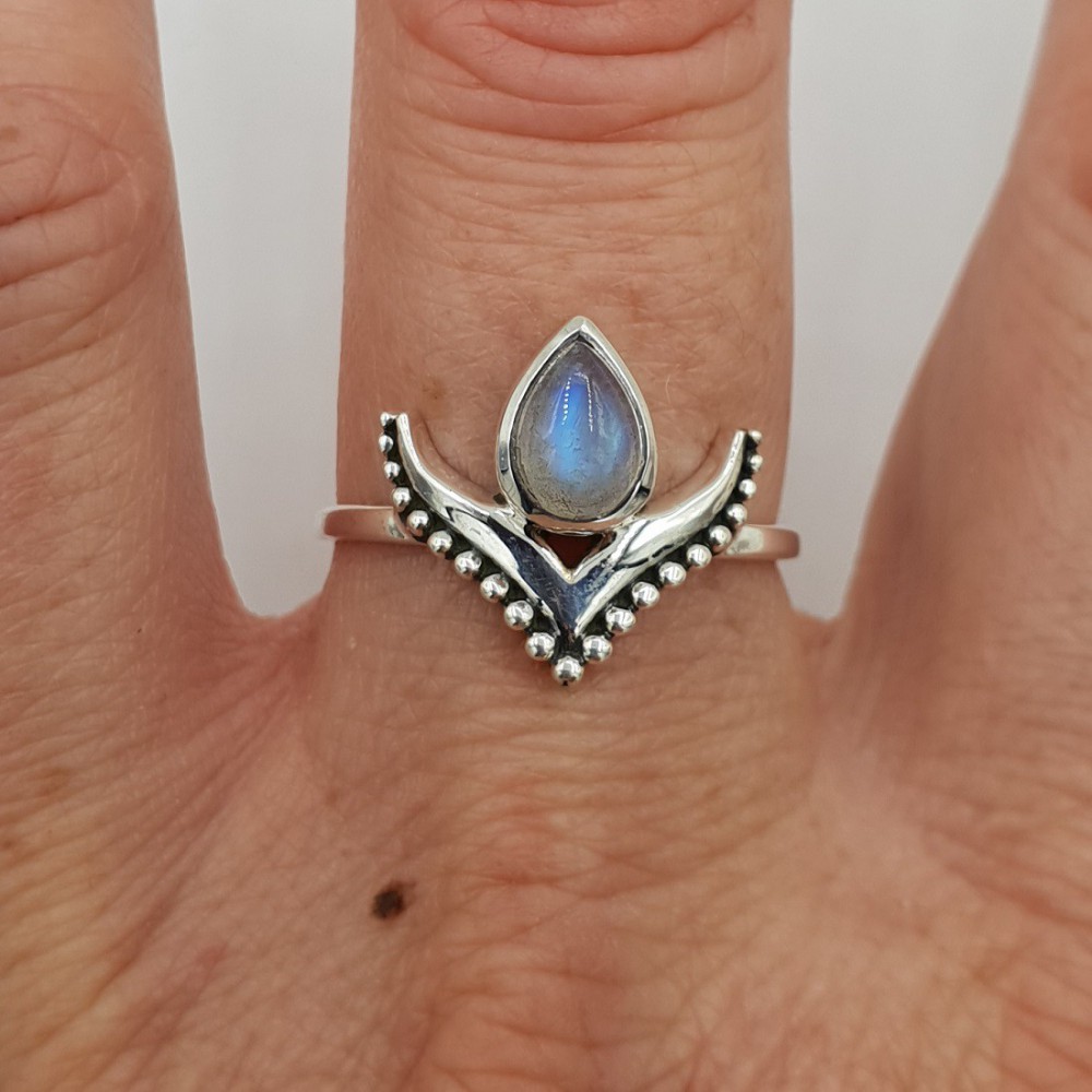 925 Sterling zilveren ring met druppelvormige Maansteen