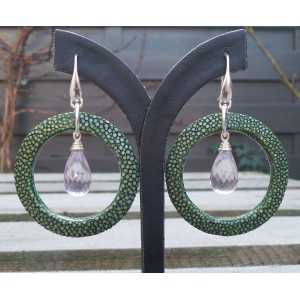 Silver earrings pink Amethyst briolet and green Roggenleer