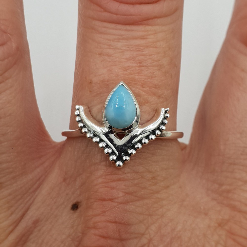 925 Sterling zilveren ring met druppelvormige Larimar