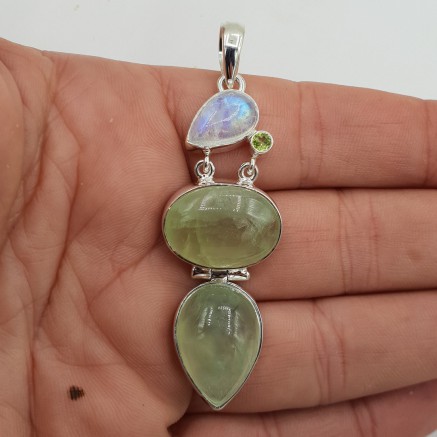 925 Sterling zilveren hanger Prehniet en Maansteen