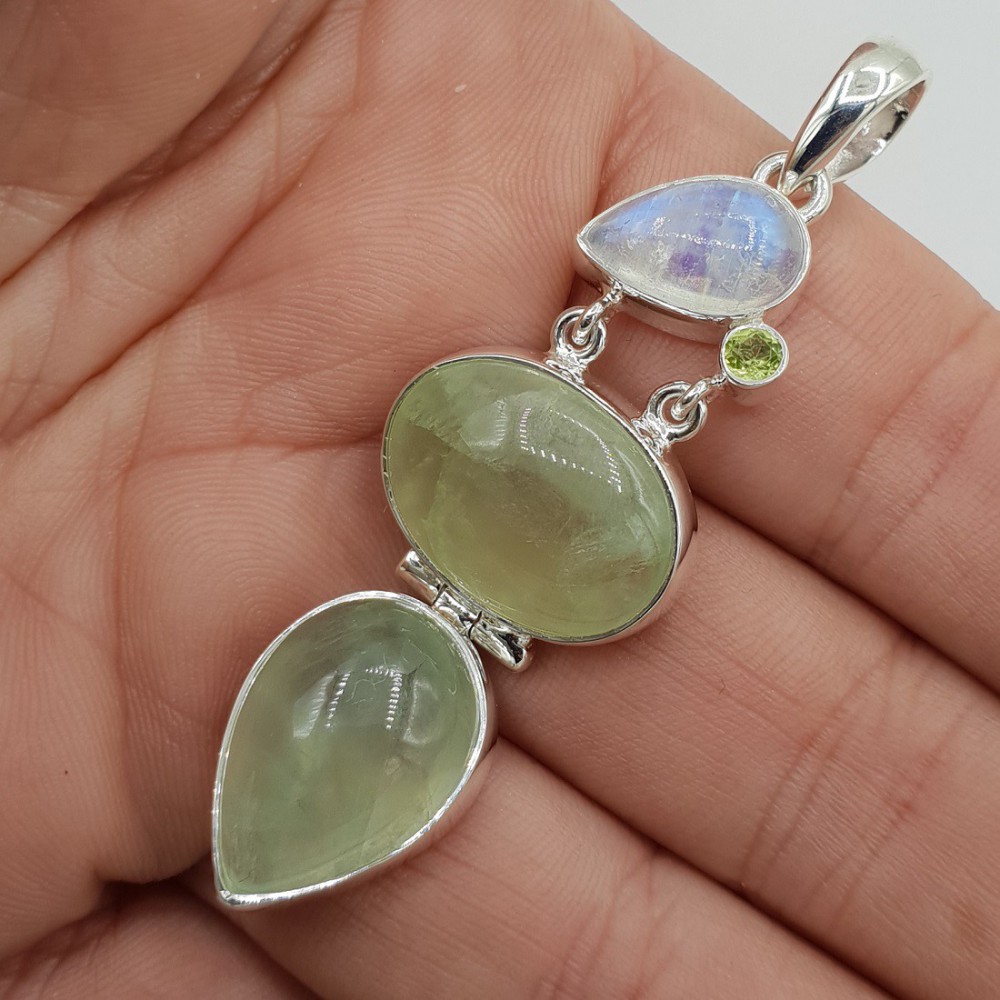 925 Sterling zilveren hanger Prehniet en Maansteen
