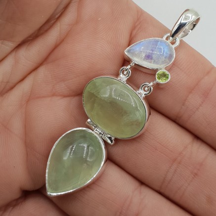 925 Sterling zilveren hanger Prehniet en Maansteen